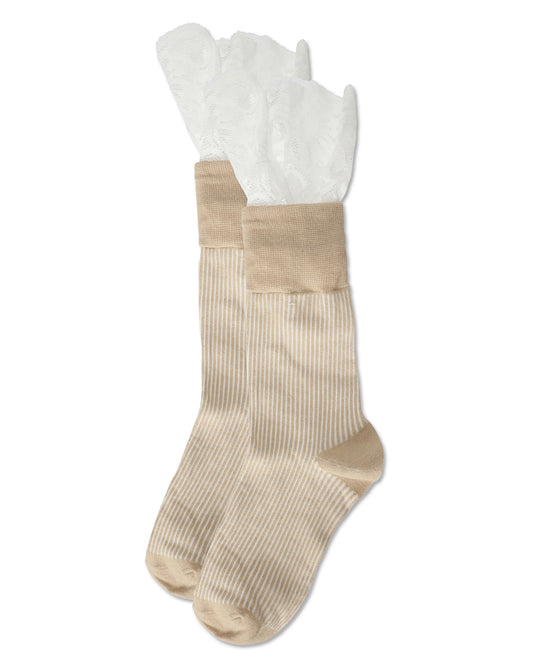 Women's Delicate Lace Slant Ribbed Crew Socks