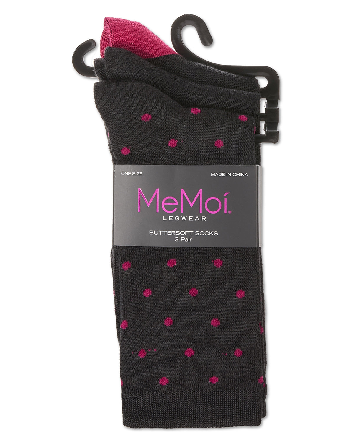 3 Pairs Women's ButterSoft Polytam Polka Dot and Solid Colors Crew Socks : Color: Black