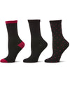 3 Pairs Women's ButterSoft Polytam Polka Dot and Solid Colors Crew Socks : Color: Black