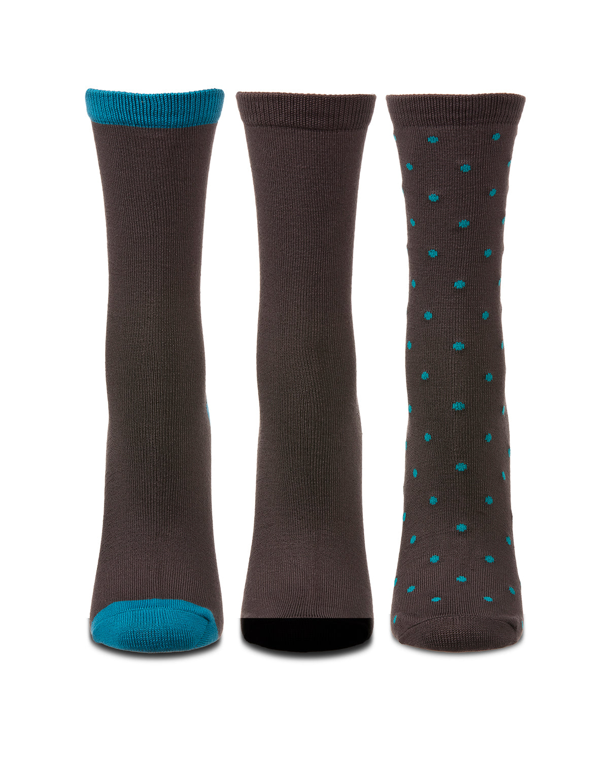 3 Pairs Women's ButterSoft Polytam Polka Dot and Solid Colors Crew Socks : Color: Black