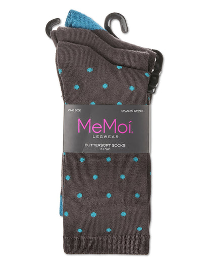 3 Pairs Women's ButterSoft Polytam Polka Dot and Solid Colors Crew Socks : Color: Black