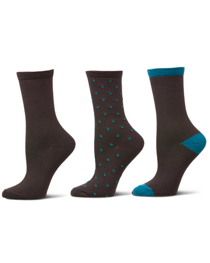 3 Pairs Women's ButterSoft Polytam Polka Dot and Solid Colors Crew Socks : Color: Gray