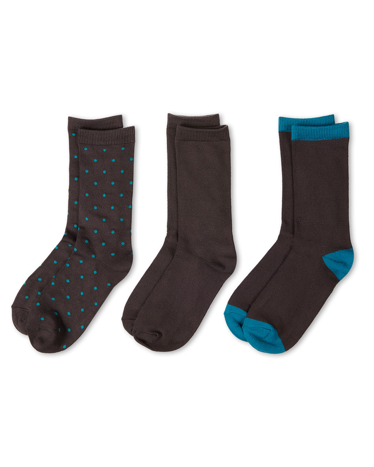 3 Pairs Women's ButterSoft Polytam Polka Dot and Solid Colors Crew Socks : Color: Black