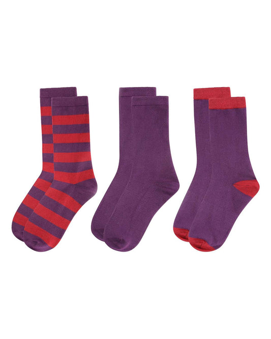 3 Pair Women's Buttersoft Crew Socks - Stripes and Solid Colors