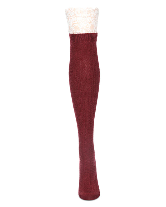 Braided Tracks Over The Knee Warm Combed Cotton Socks : Color: Fired Brick