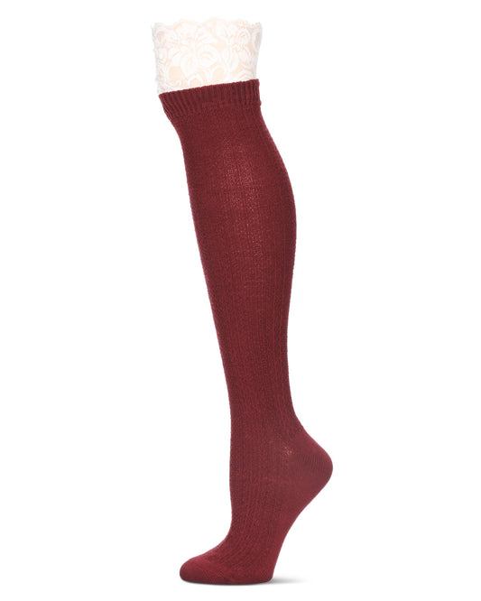 Braided Tracks Over The Knee Warm Combed Cotton Socks : Color: Fired Brick