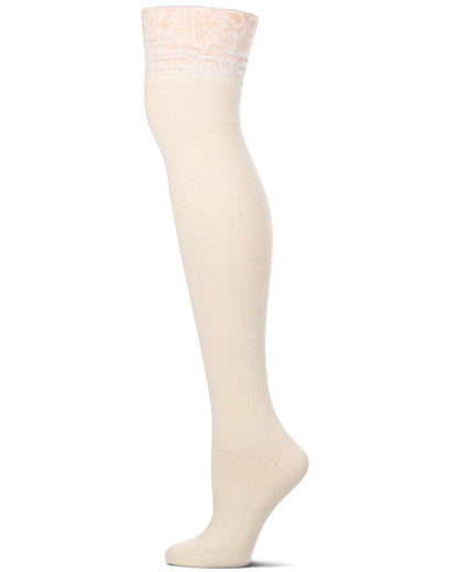 Femme Lace Cotton Blend Over The Knee Sock : Color: Winter White