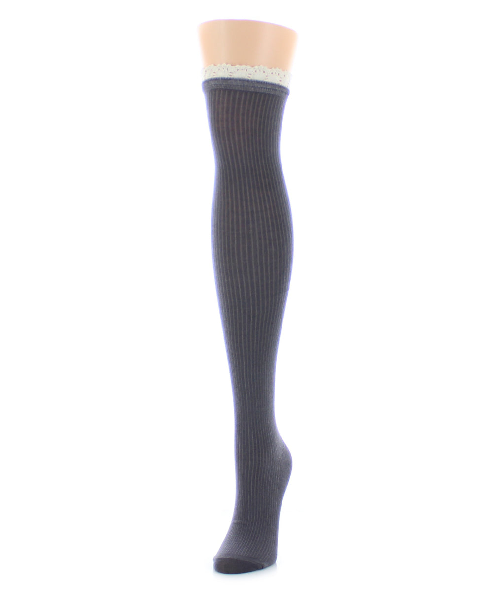 Contrast Ruffle Cotton Blend Over The Knee Socks