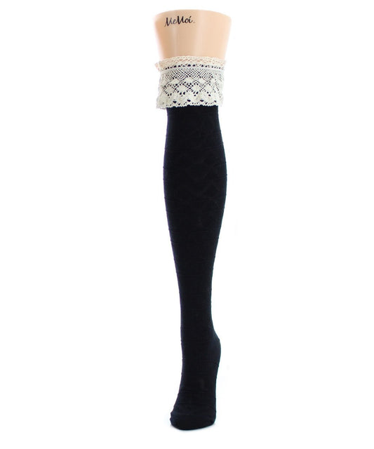 Women's Diamond Knit Cotton Blend Over The Knee Socks : Color: Charcoal Heather