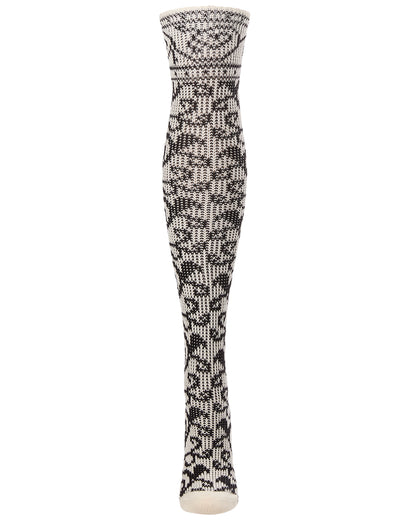 Swirly Vine Over The Knee Cotton Blend Sock : Color: Winter White