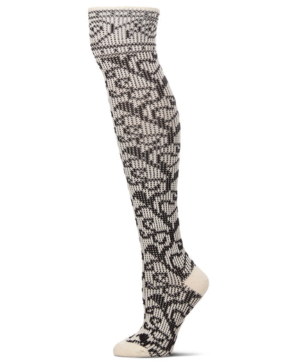 Swirly Vine Over The Knee Cotton Blend Sock : Color: Winter White