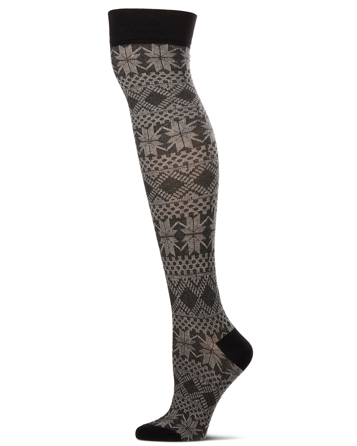 Flake Zone Cotton Blend Over The Knee Warm Socks : Color: Black