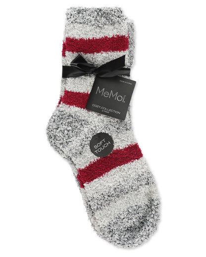 Women's 2 Pair Pack Striped/Solid Cozy Crew Socks : Color: Burgundy