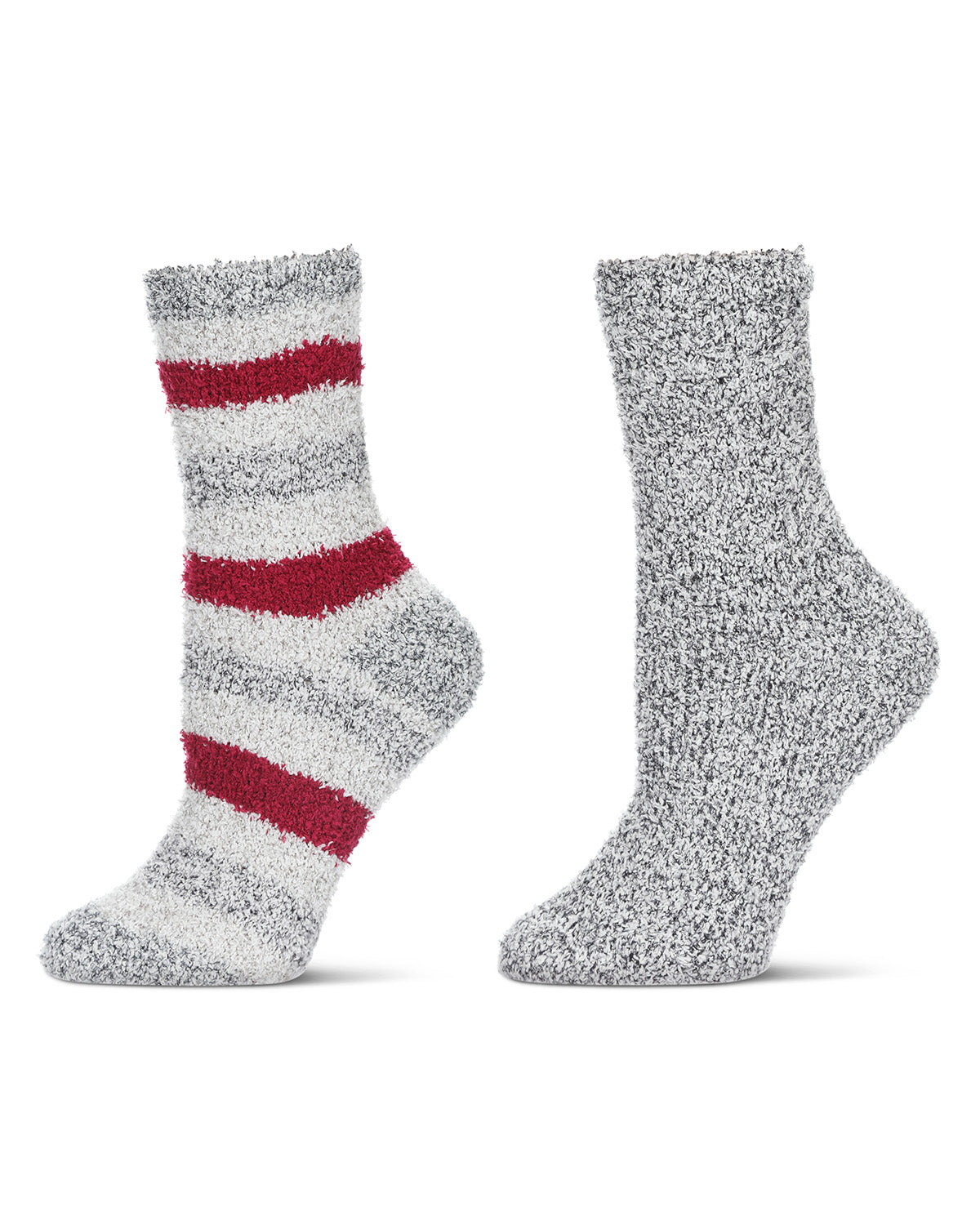 Women's 2 Pair Pack Striped/Solid Cozy Crew Socks : Color: Burgundy