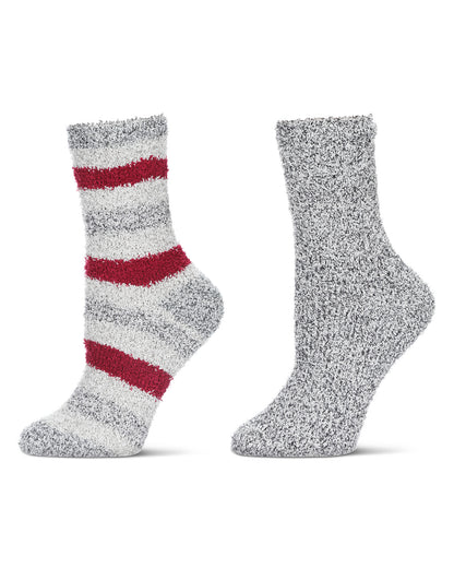 Women's 2 Pair Pack Striped/Solid Cozy Crew Socks : Color: Burgundy