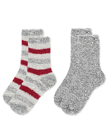 Women's 2 Pair Pack Striped/Solid Cozy Crew Socks : Color: Burgundy