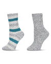 Women's 2 Pair Pack Striped/Solid Cozy Crew Socks : Color: Ocean Depths