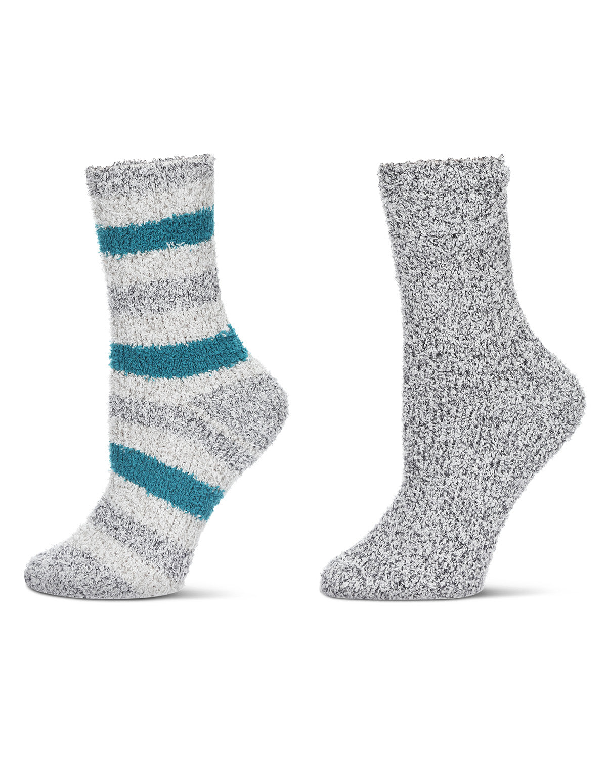 Women's 2 Pair Pack Striped/Solid Cozy Crew Socks : Color: Ocean Depths
