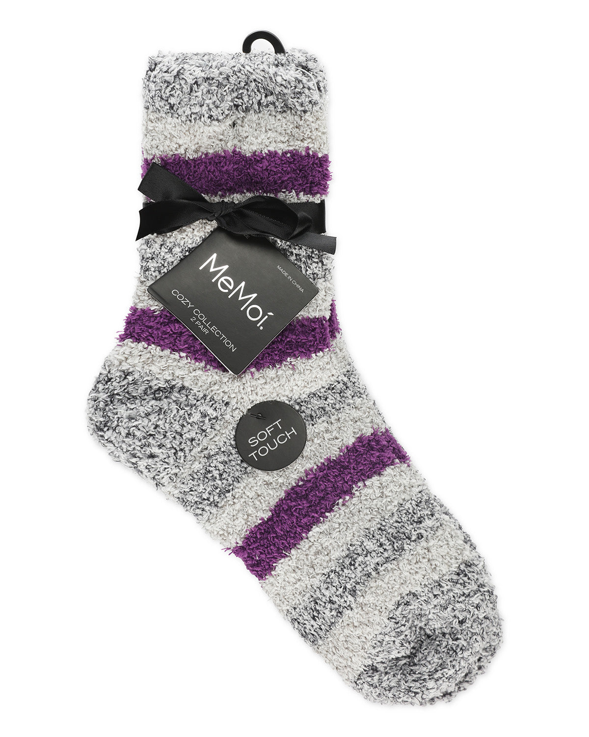 Women's 2 Pair Pack Striped/Solid Cozy Crew Socks : Color: Burgundy