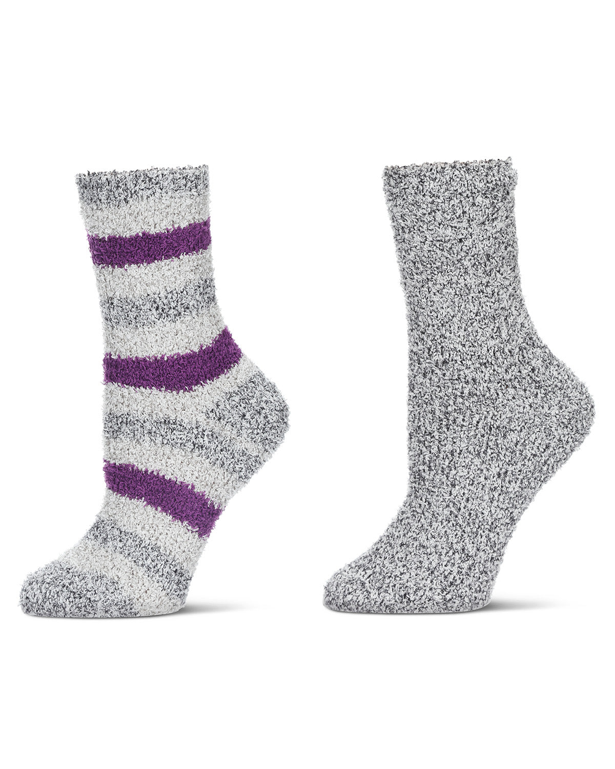 Women's 2 Pair Pack Striped/Solid Cozy Crew Socks : Color: Burgundy
