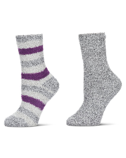Women's 2 Pair Pack Striped/Solid Cozy Crew Socks : Color: Burgundy