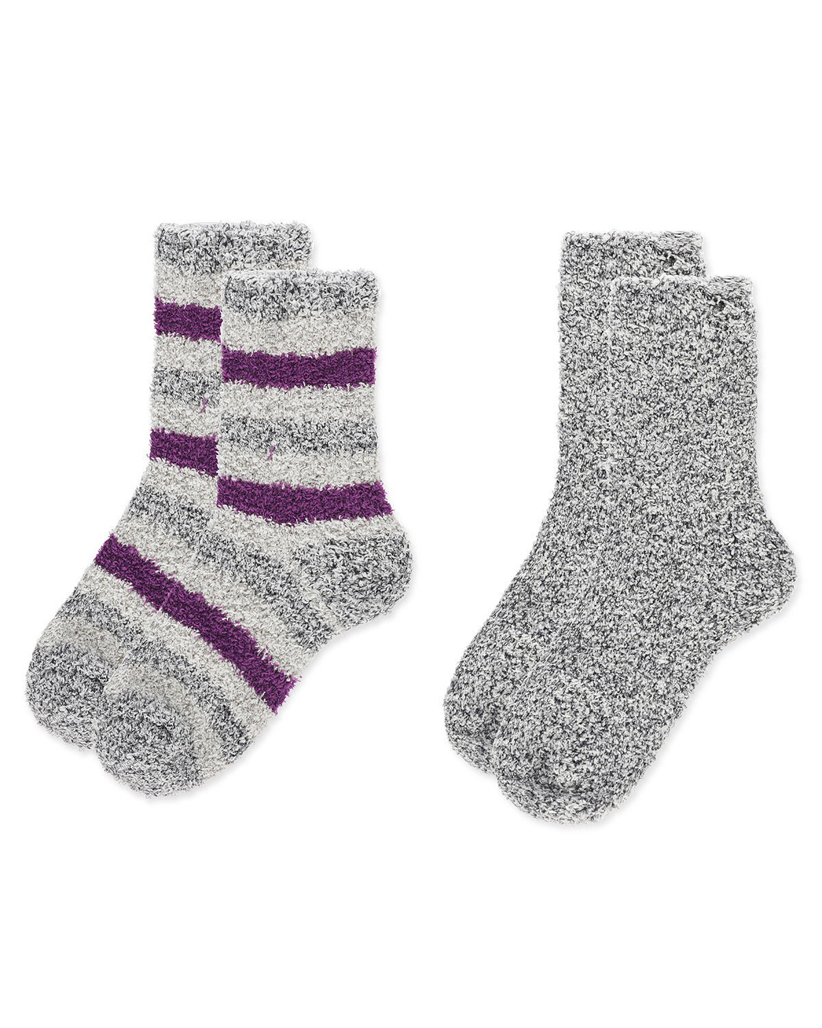 Women's 2 Pair Pack Striped/Solid Cozy Crew Socks : Color: Burgundy