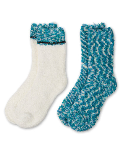 2 Pair Women's FuzzBlend Cozy Collection Crew Socks : Color: Ocean Depths