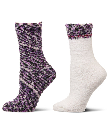 2 Pair Women's FuzzBlend Cozy Collection Crew Socks : Color: Purple
