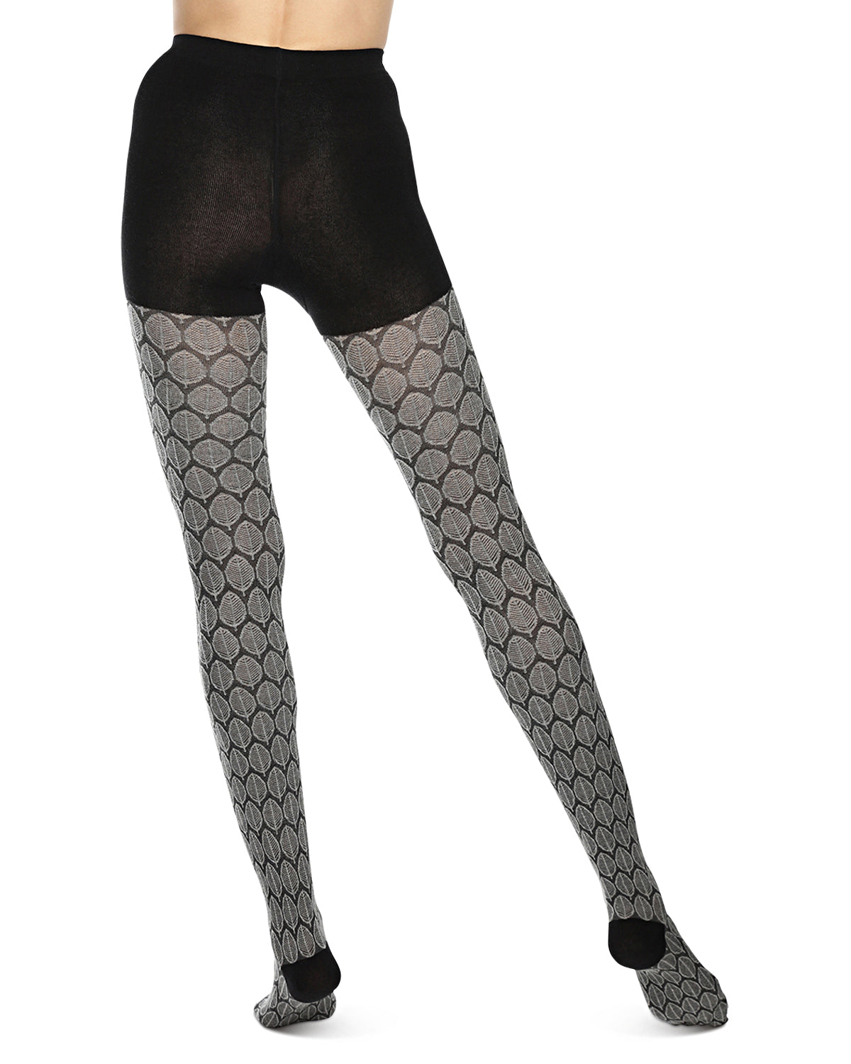 Leaf Patterned Cotton Blend Sweater Tights : Color: Black