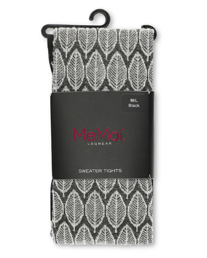 Leaf Patterned Cotton Blend Sweater Tights : Color: Black