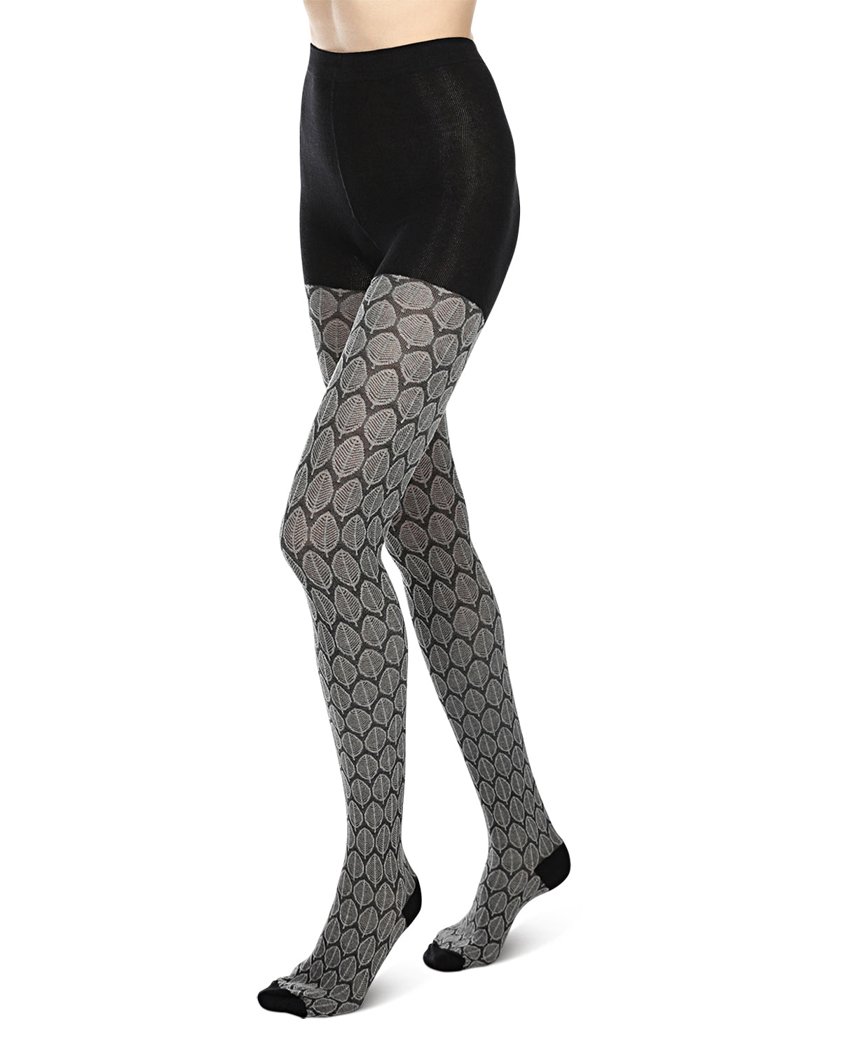 Leaf Patterned Cotton Blend Sweater Tights : Color: Black