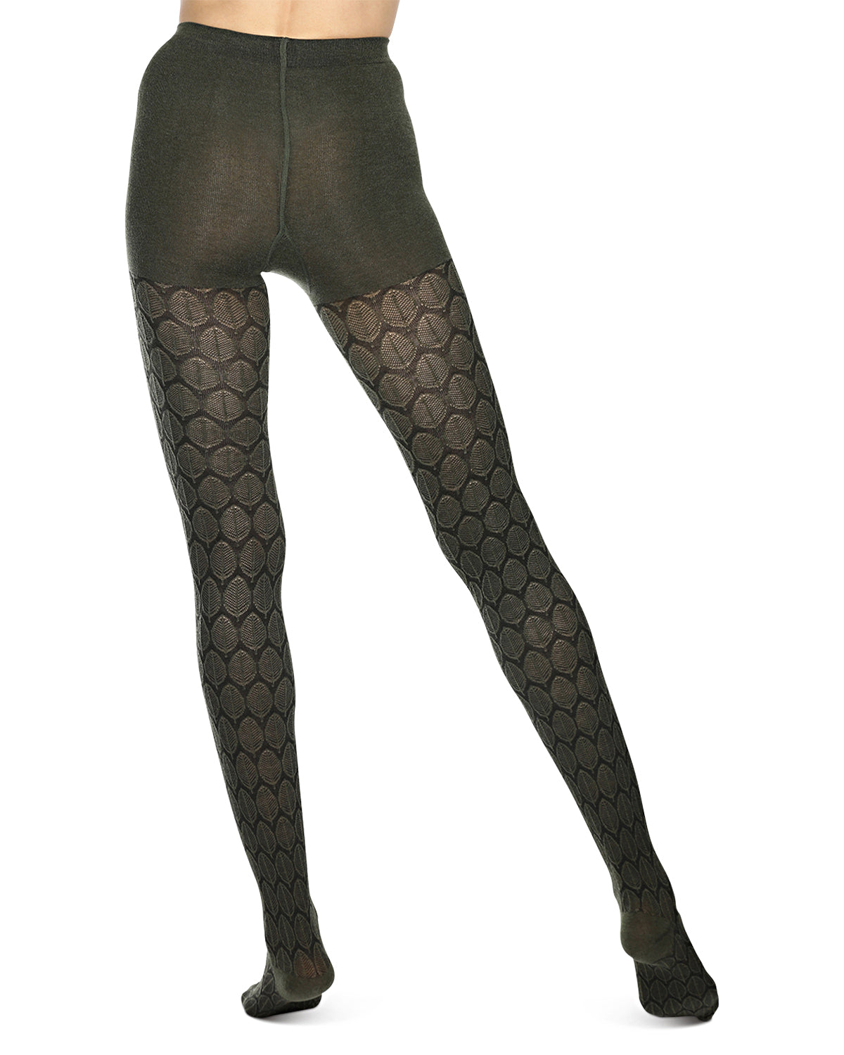 Leaf Patterned Cotton Blend Sweater Tights : Color: Black