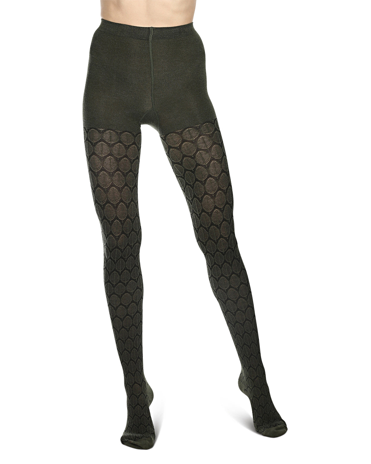 Leaf Patterned Cotton Blend Sweater Tights : Color: Black