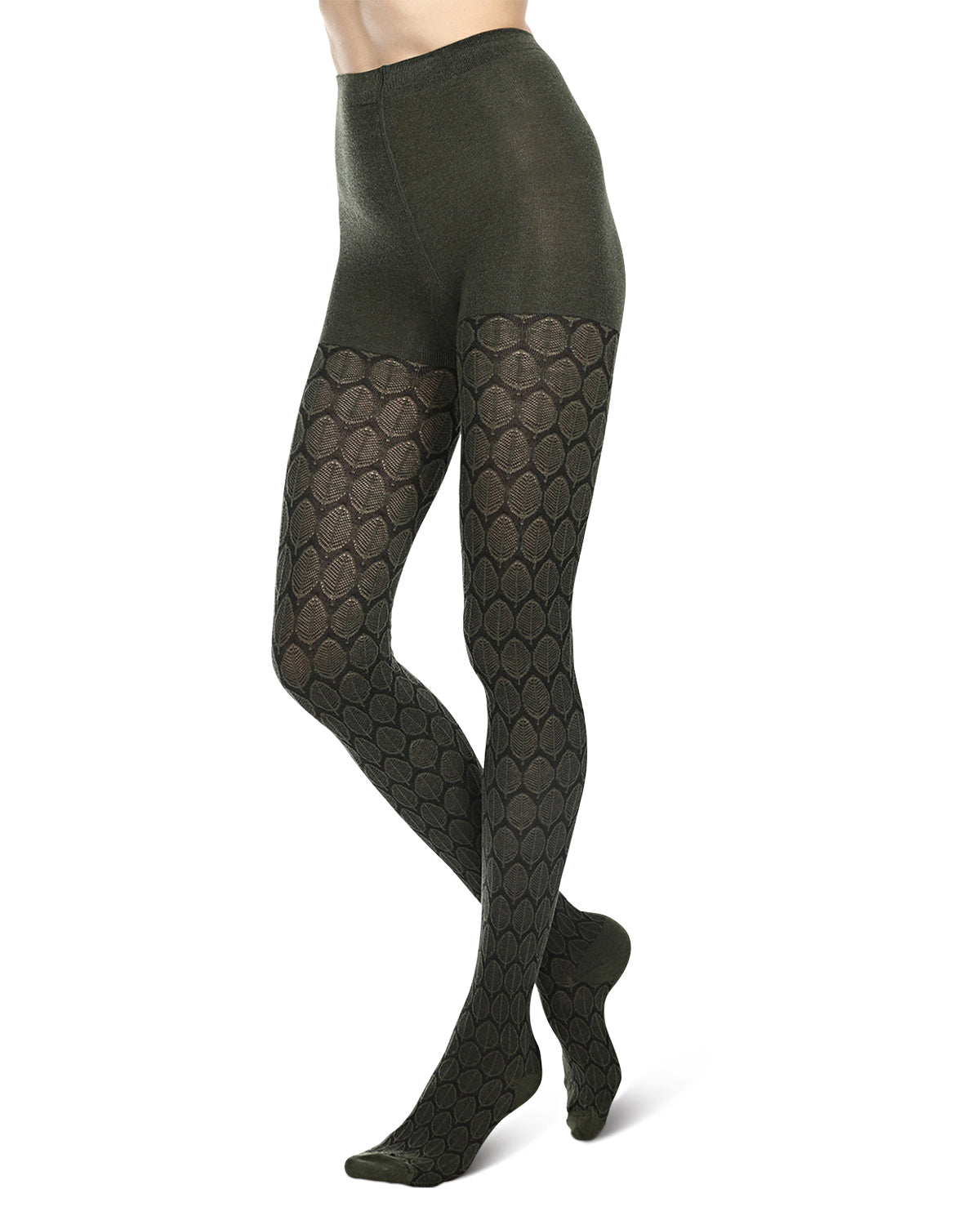 Leaf Patterned Cotton Blend Sweater Tights : Color: Rosin Heather