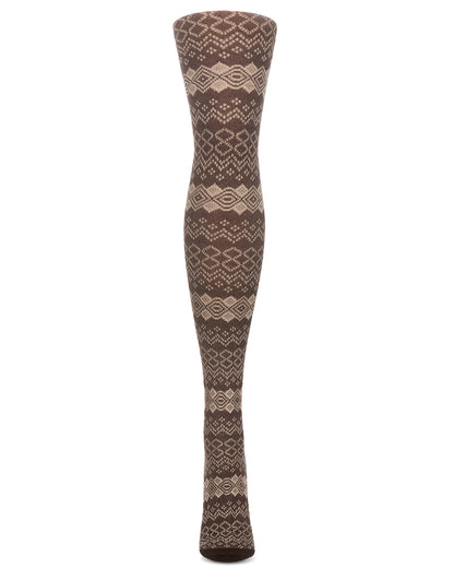 Horizontal Diamond Cotton Blend Sweater Tights : Color: Brown Heather