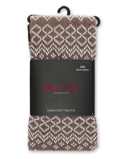 Horizontal Diamond Cotton Blend Sweater Tights : Color: Brown Heather