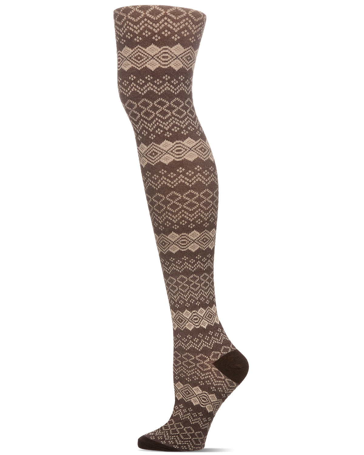 Horizontal Diamond Cotton Blend Sweater Tights : Color: Brown Heather