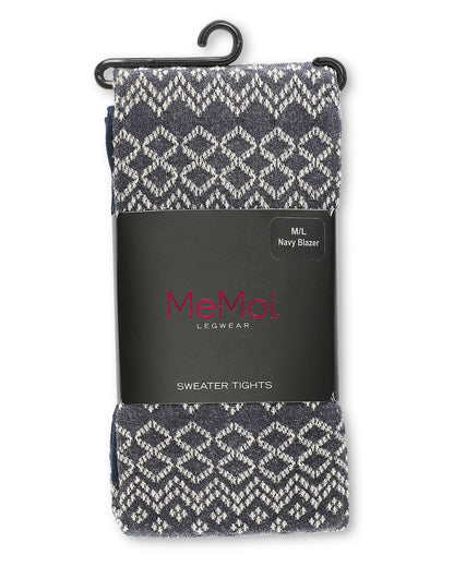 Horizontal Diamond Cotton Blend Sweater Tights : Color: Navy Blazer