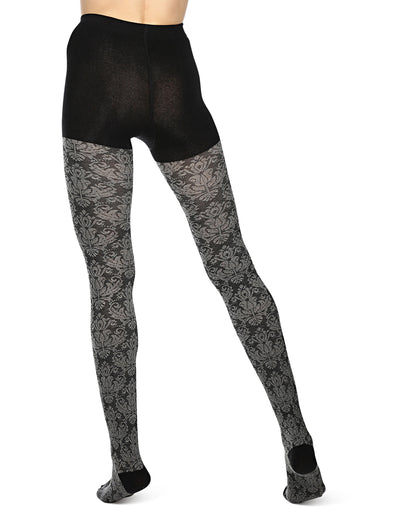 Baroque Patterned Cotton Blend Sweater Tights : Color: Black