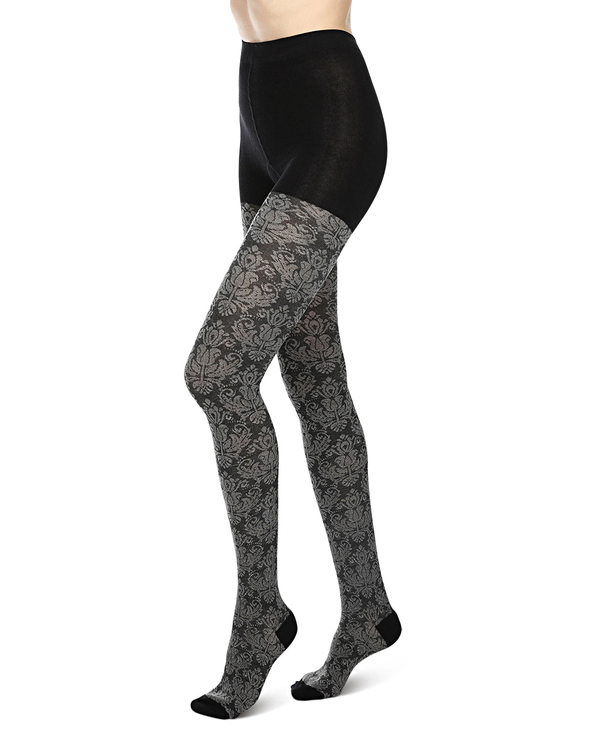Baroque Patterned Cotton Blend Sweater Tights : Color: Black
