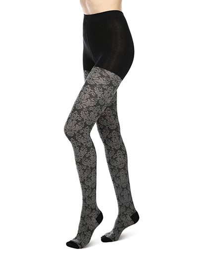 Baroque Patterned Cotton Blend Sweater Tights : Color: Black