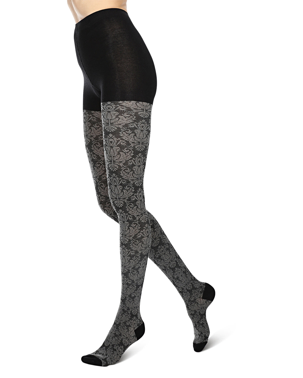 Baroque Patterned Cotton Blend Sweater Tights : Color: Black