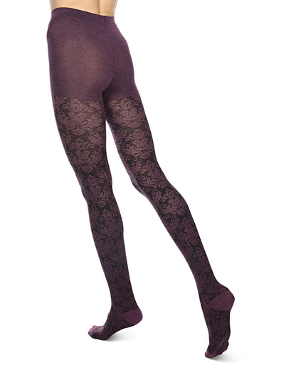 Baroque Patterned Cotton Blend Sweater Tights : Color: GrapeHeather