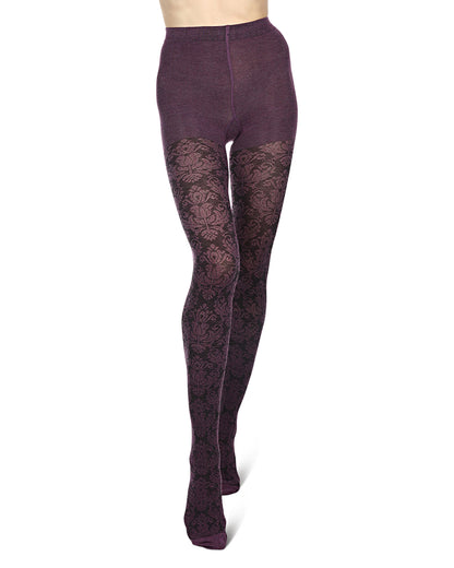 Baroque Patterned Cotton Blend Sweater Tights : Color: GrapeHeather