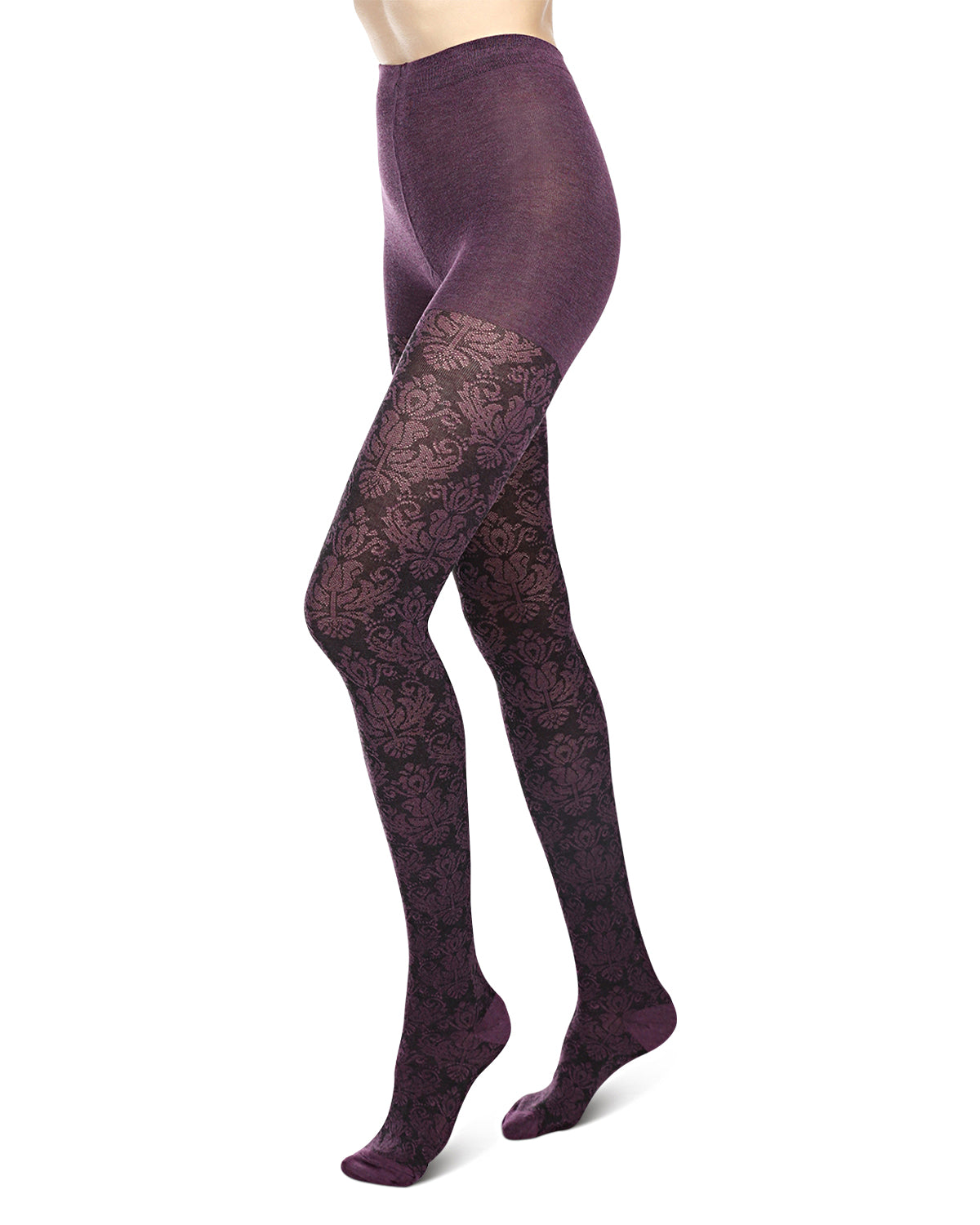 Baroque Patterned Cotton Blend Sweater Tights : Color: GrapeHeather