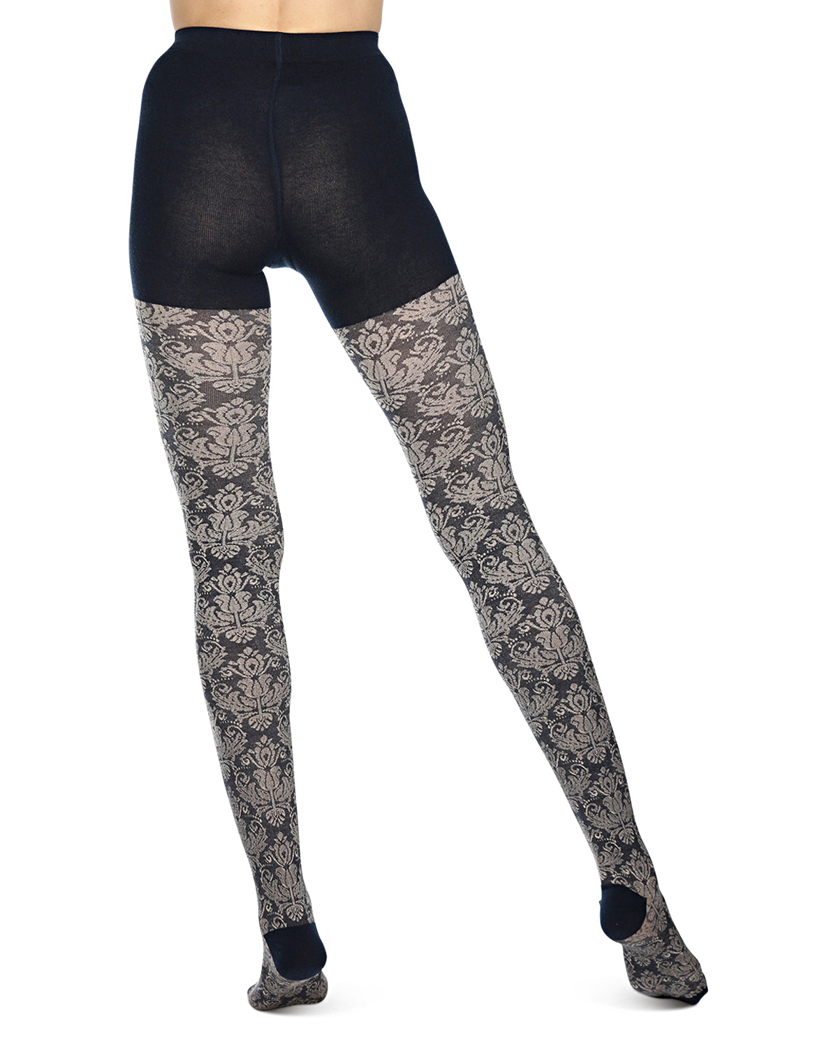 Baroque Patterned Cotton Blend Sweater Tights : Color: NavyBlazer