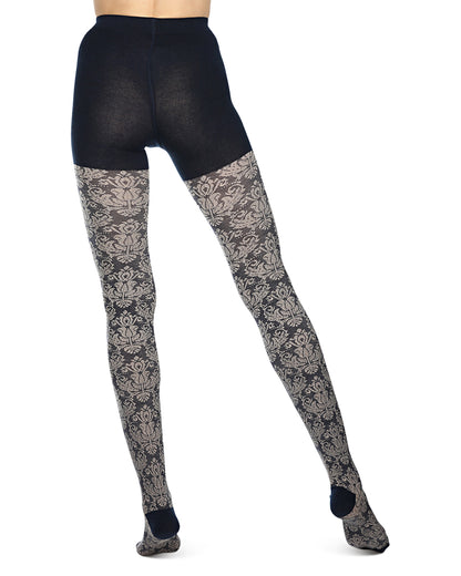 Baroque Patterned Cotton Blend Sweater Tights : Color: NavyBlazer