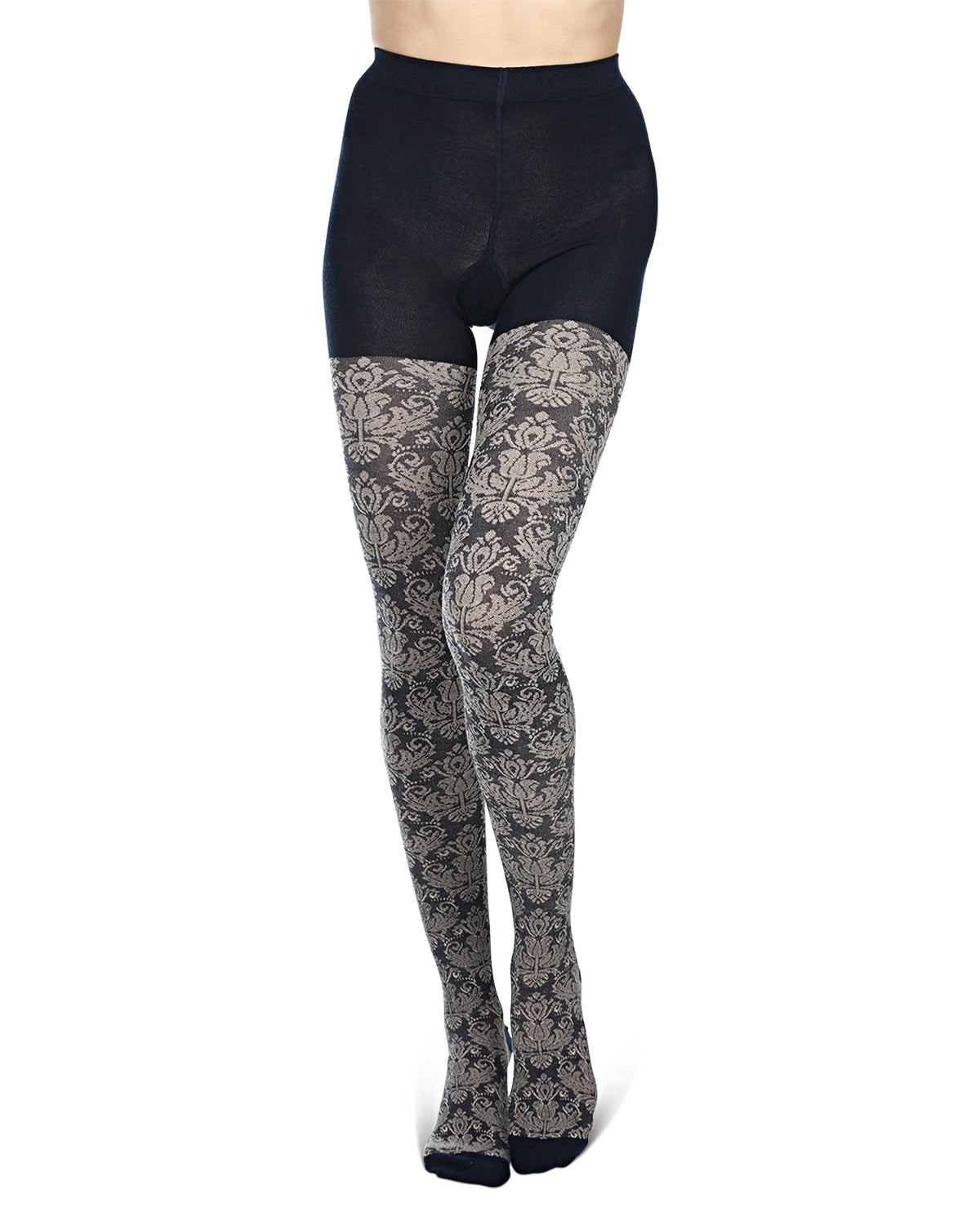 Baroque Patterned Cotton Blend Sweater Tights : Color: NavyBlazer