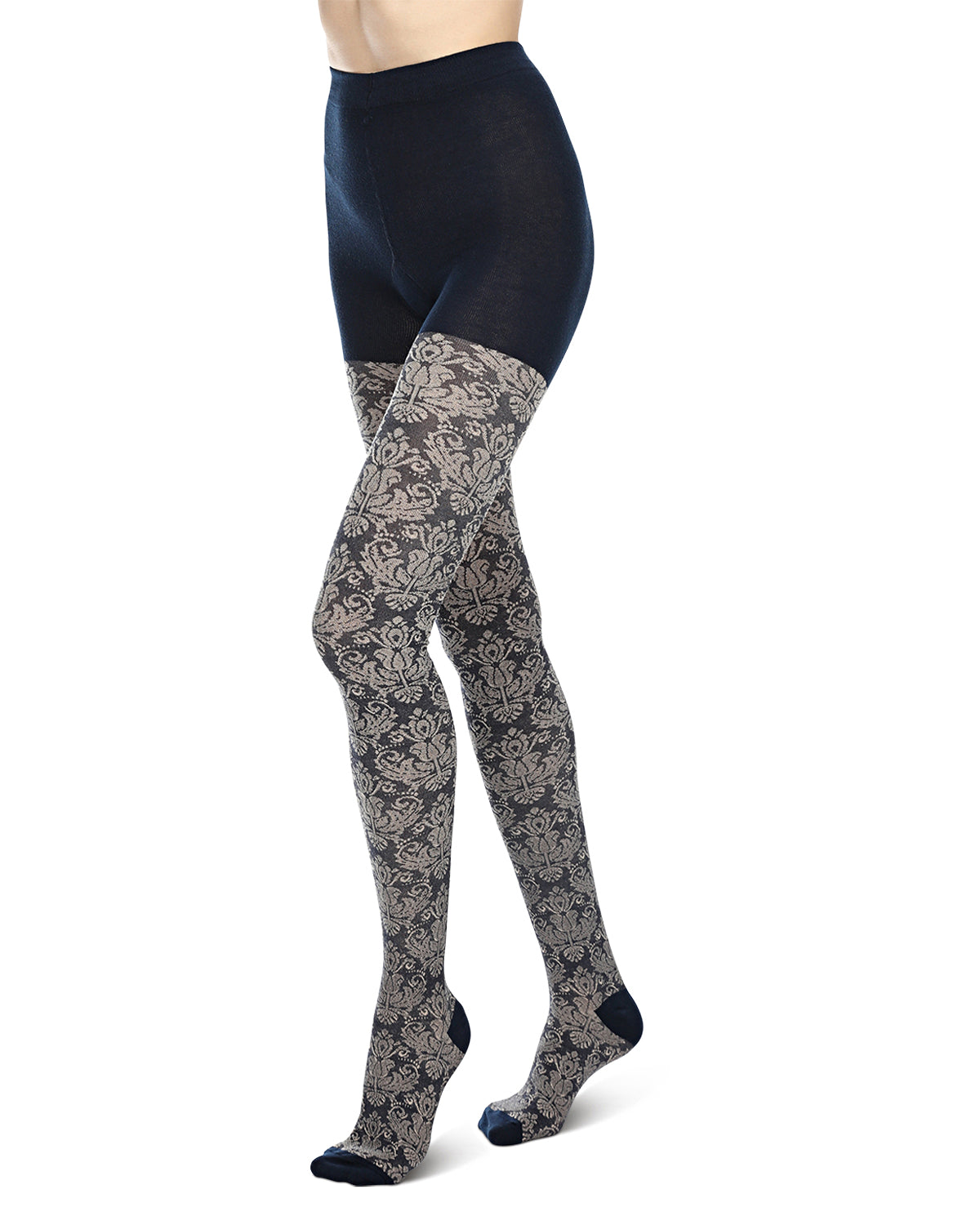 Baroque Patterned Cotton Blend Sweater Tights : Color: NavyBlazer