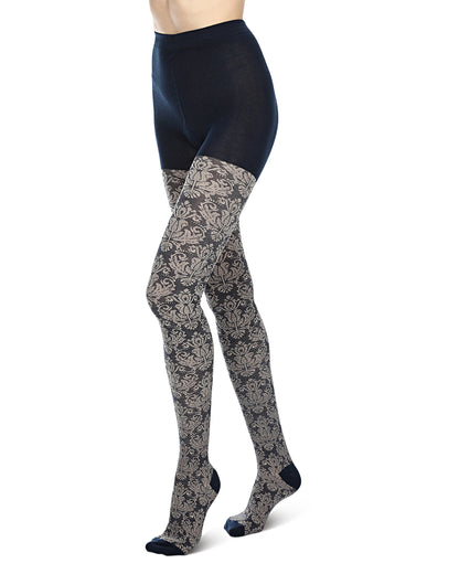 Baroque Patterned Cotton Blend Sweater Tights : Color: NavyBlazer